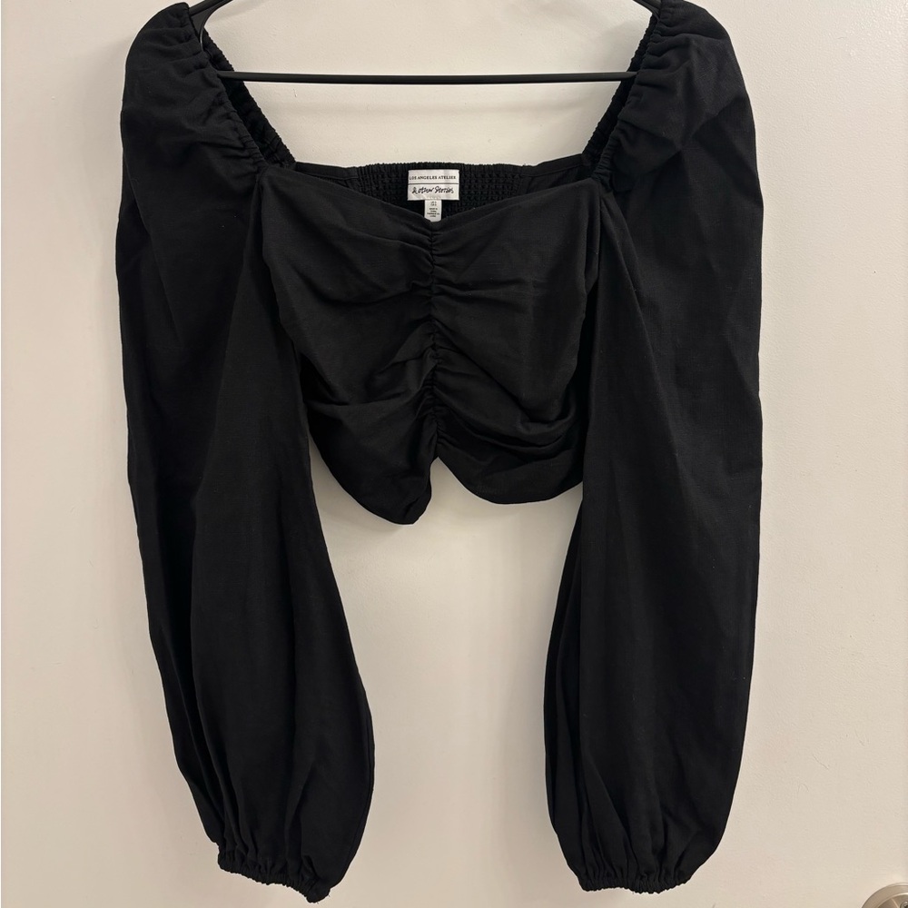 & Other Stories Puff Sleeve Ruched Crop Blouse